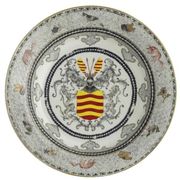 A CHINESE EXPORT ARMORIAL EGGSHELL SOUP PLATE
CIRCA 1730-35
