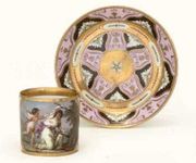 A VIENNA (SORGENTHAL) PINK-GROUND CABINET-CUP AND SAUCER